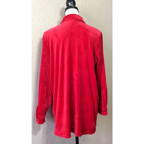 Woman Within Women's Velvet Velour Button Up Shirt Top Red Long Sleeves 14-16/M - Picture 2 of 13